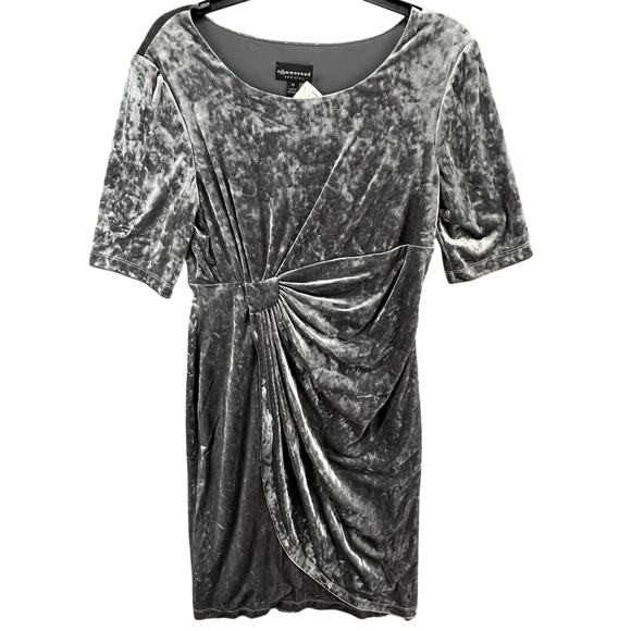 connected apparel Dresses & Skirts - Connected Apparel Dress Womens 10 Gray Velvet Faux Wrap Ruched Cocktail Evening